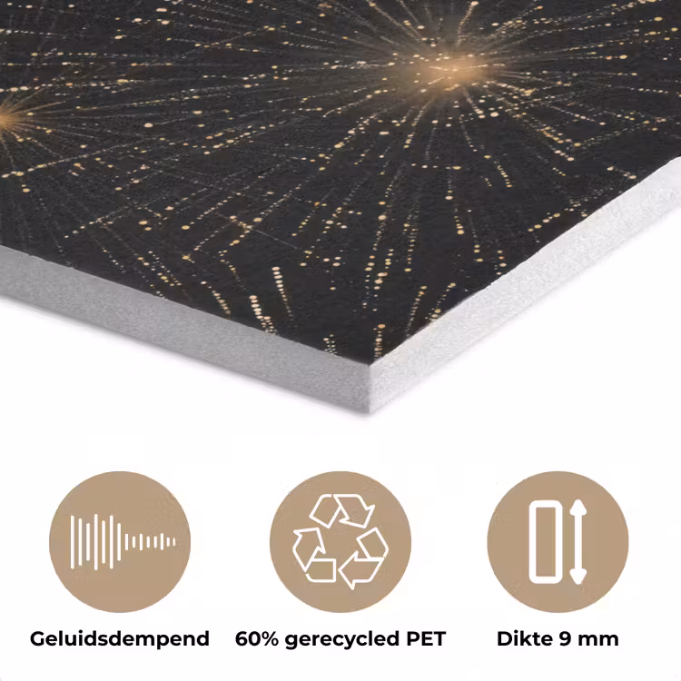 Vuurwerk - Patroon - Feestelijk - Goud - Zwart PET vilt klein 837 -closeup_NL