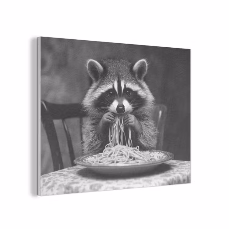 Wasbeer - Cute - Pasta - Tafelkleed - Zwart - Wit PET vilt klein -3d