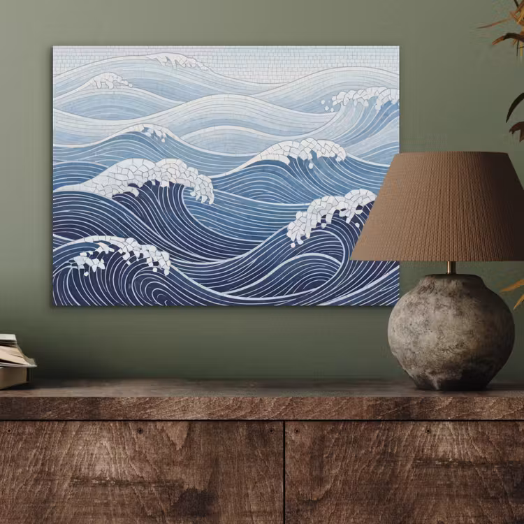 Water - Mozaïek - Landschap - Modern - Blauw PET vilt klein -sfeer2