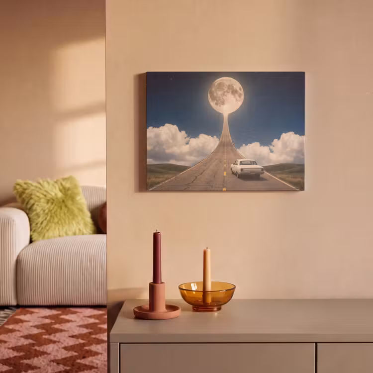 Akoestisch schilderij - Weg - Maan - Nacht - Weg - Maan - Nacht PET vilt klein