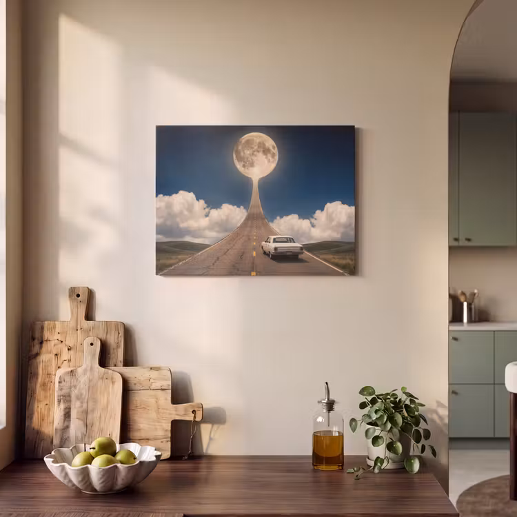 Akoestisch schilderij - Weg - Maan - Nacht - Weg - Maan - Nacht PET vilt klein