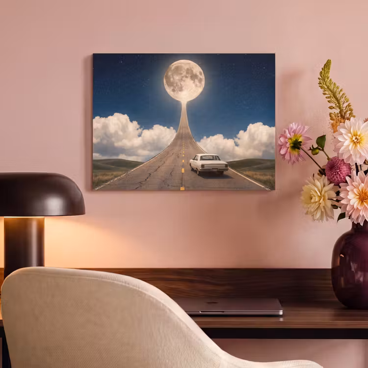 Akoestisch schilderij - Weg - Maan - Nacht - Weg - Maan - Nacht PET vilt klein