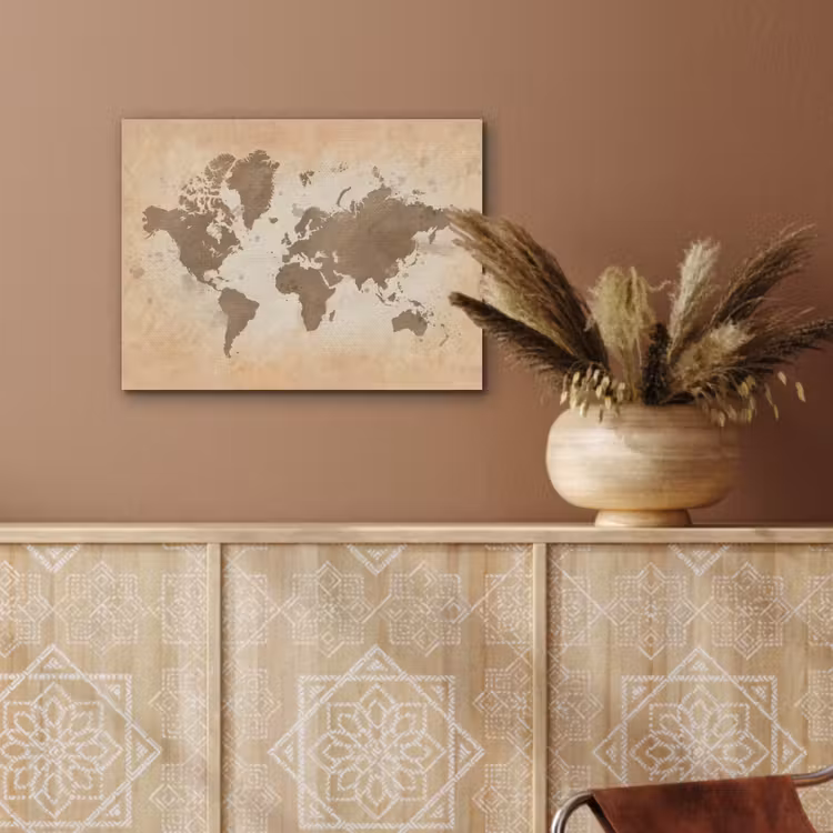 Wereldkaart - Beige - Bruin PET vilt klein -sfeer4
