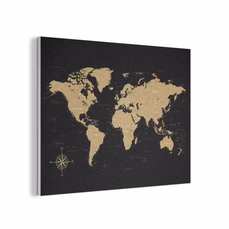 Wereldkaart - Beige - Zwart PET vilt klein -3d