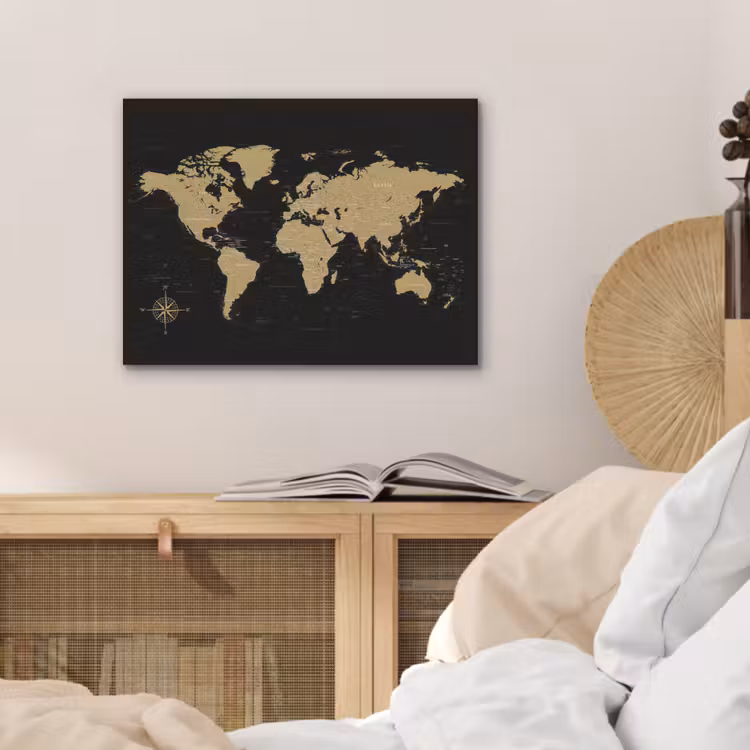 Wereldkaart - Beige - Zwart PET vilt klein -sfeer3