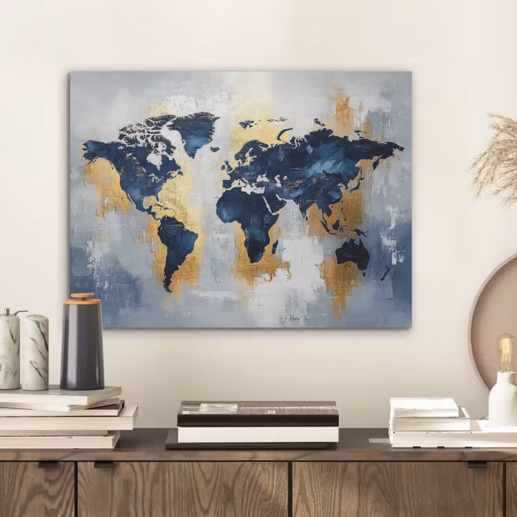Wereldkaart - Blauw - Abstract PET vilt klein -sfeer1