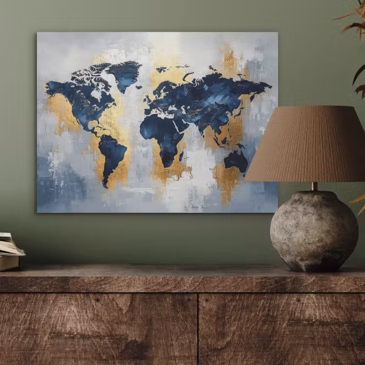 Wereldkaart - Blauw - Abstract PET vilt klein -sfeer2