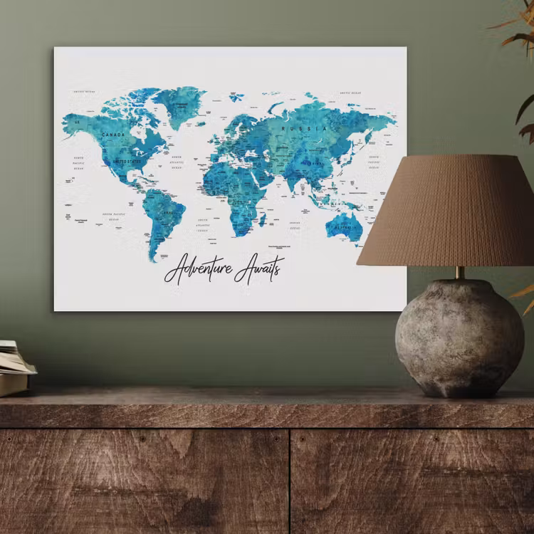 Wereldkaart - Blauw - Kleurrijk PET vilt klein -sfeer2