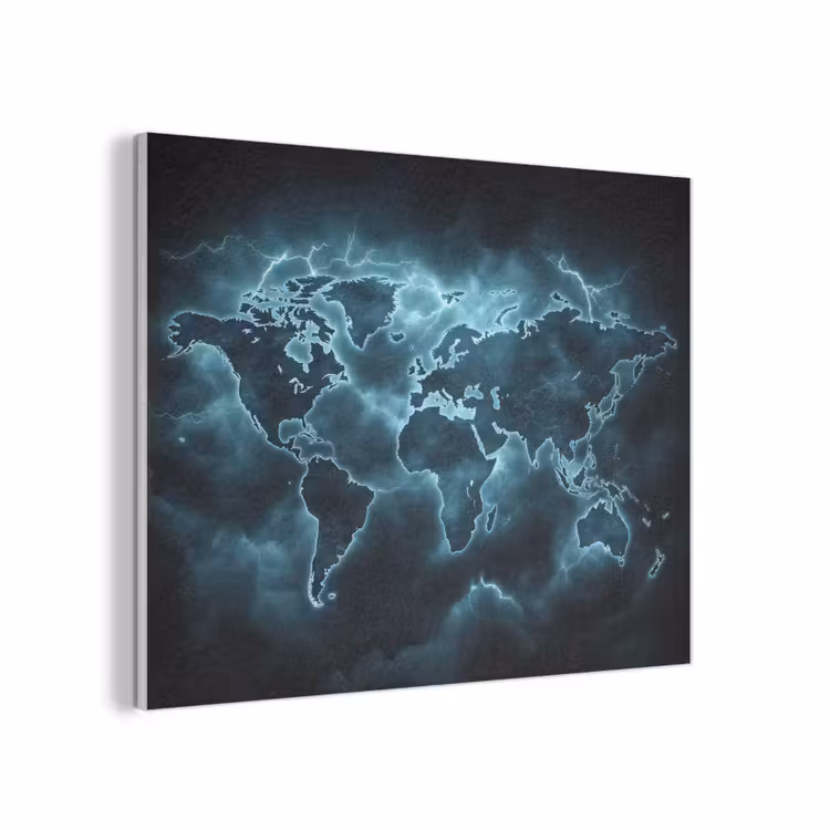Wereldkaart - Bliksem - Blauw PET vilt klein -3d