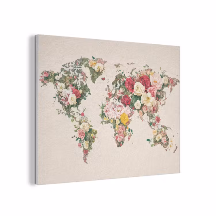 Wereldkaart - Bloemen - Roze PET vilt klein -3d