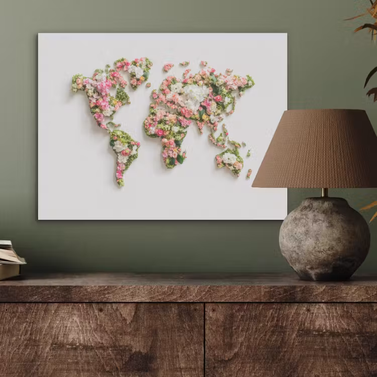 Wereldkaart - Bloemen - Subtiel PET vilt klein -sfeer2