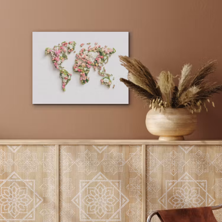 Wereldkaart - Bloemen - Subtiel PET vilt klein -sfeer4