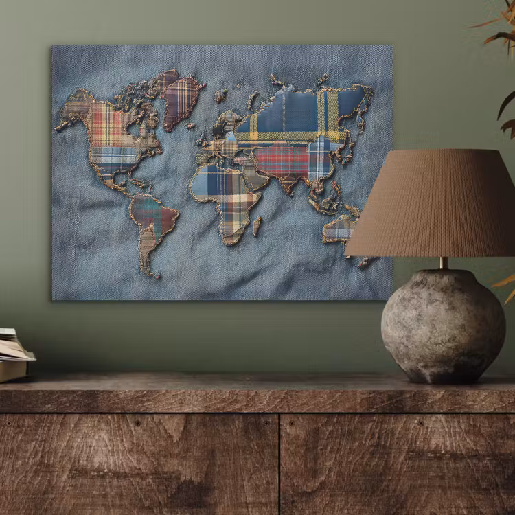 Wereldkaart - Denim - Textiel PET vilt klein -sfeer2
