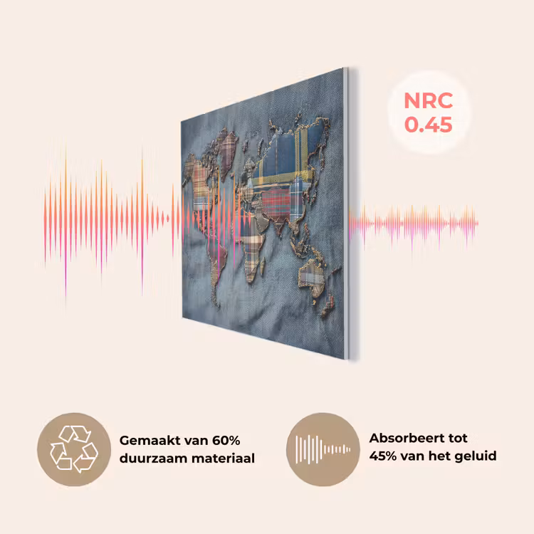 Wereldkaart - Denim - Textiel PET vilt klein -USP_NL