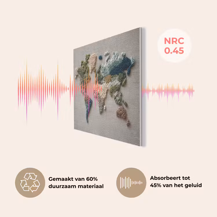 Wereldkaart - Geborduurd - Aardetinten PET vilt klein -USP_NL