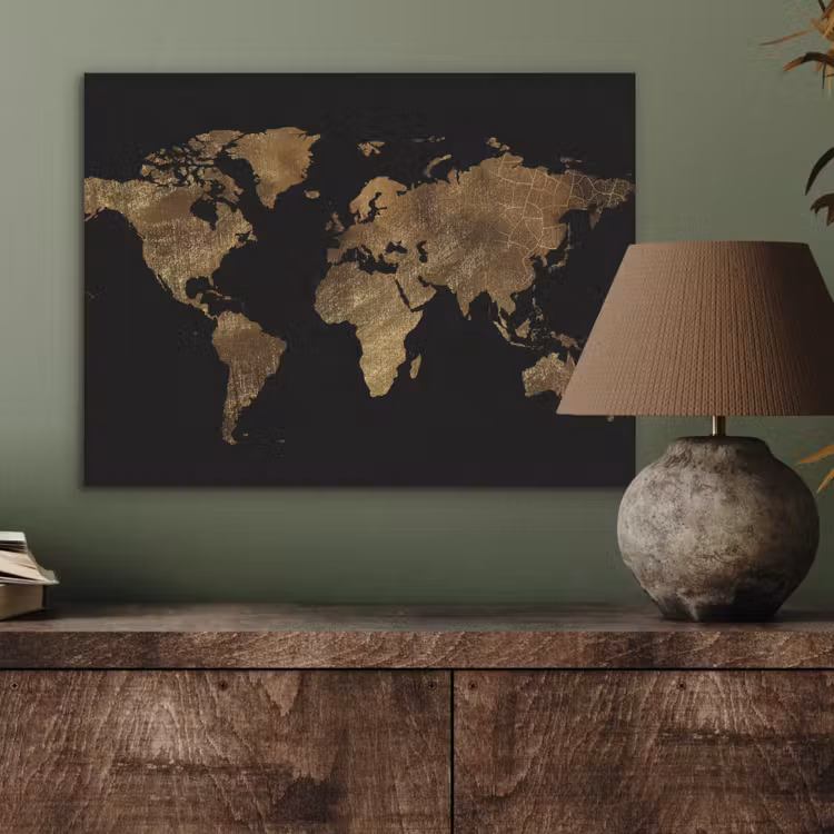 Wereldkaart - Goud - Luxe - Aarde - Zwart PET vilt klein -sfeer2