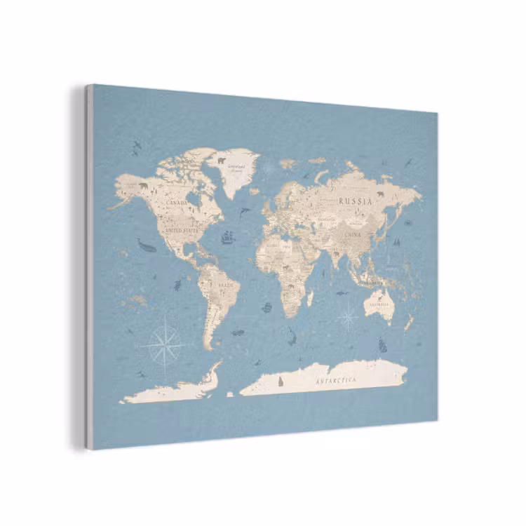 Wereldkaart - Oceaan - Realistisch - Blauw PET vilt klein -3d