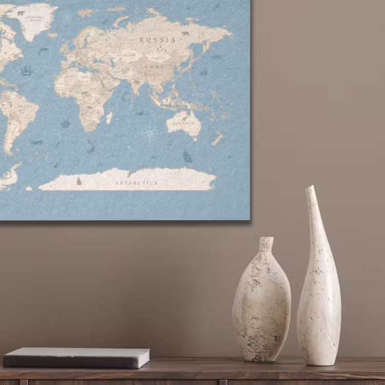 Wereldkaart - Oceaan - Realistisch - Blauw PET vilt klein -sfeer6_closeup