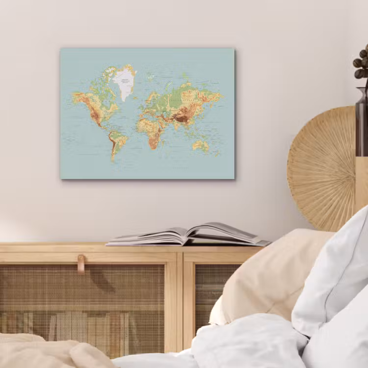 Wereldkaart - Realistisch - Blauw PET vilt klein -sfeer3