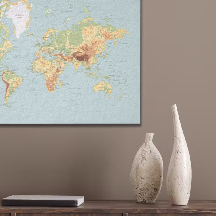 Wereldkaart - Realistisch - Blauw PET vilt klein -sfeer6_closeup