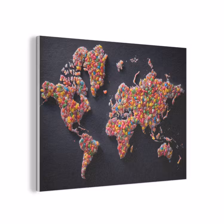 Wereldkaart - Snoepjes - Felle kleuren PET vilt klein -3d