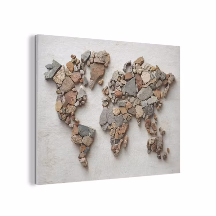 Wereldkaart - Stenen - Wit PET vilt klein -3d