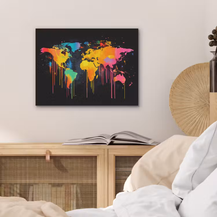 Wereldkaart - Verf - Kleurrijk - Graffiti - Wereld PET vilt klein -sfeer3