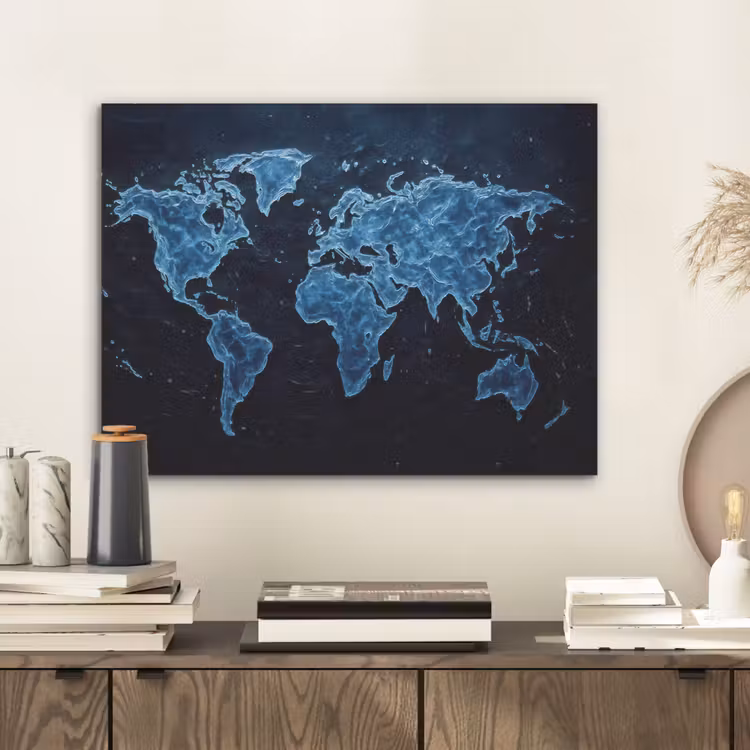 Wereldkaart - Waterstructuur - Blauw PET vilt klein -sfeer1