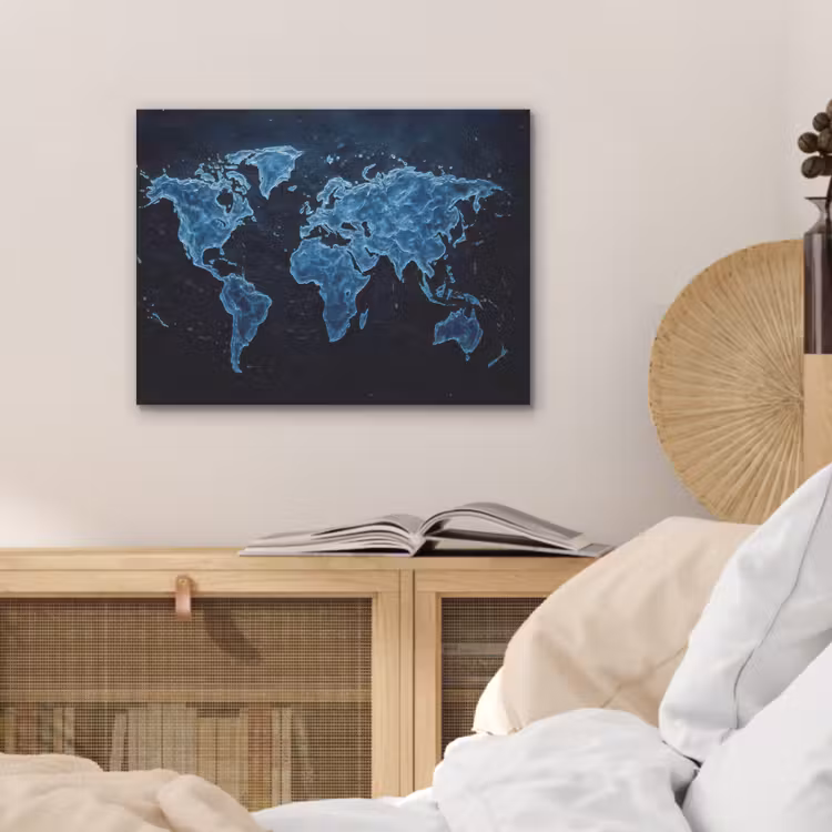 Wereldkaart - Waterstructuur - Blauw PET vilt klein -sfeer3