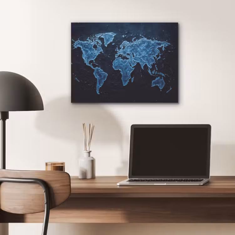 Wereldkaart - Waterstructuur - Blauw PET vilt klein -sfeer5