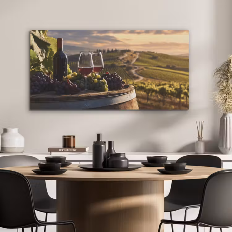 Wijn - Druiven - Heuvels - Landschap PET vilt middel -sfeer1