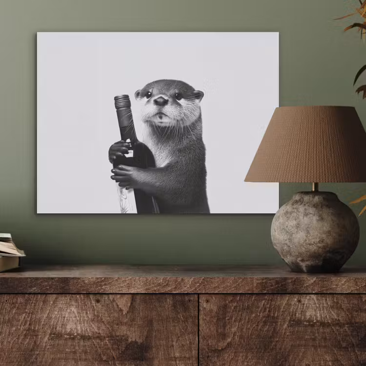 Wijnfles - Otter - Zwart PET vilt klein -sfeer2