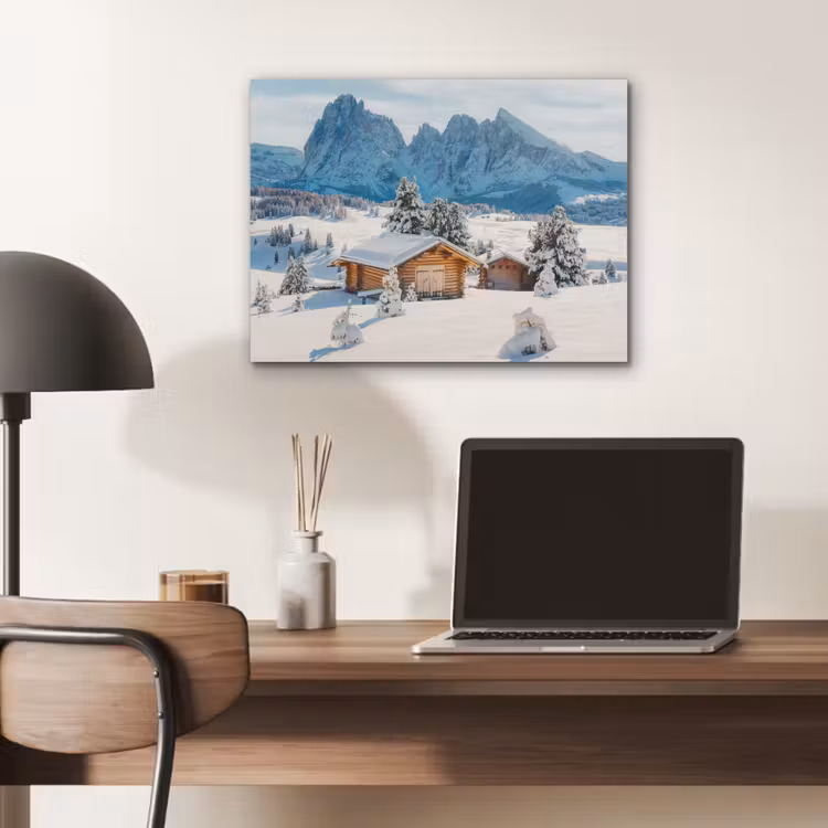Winter - Huisje - Bergen - Uitzicht - Sneeuw PET vilt klein -sfeer5