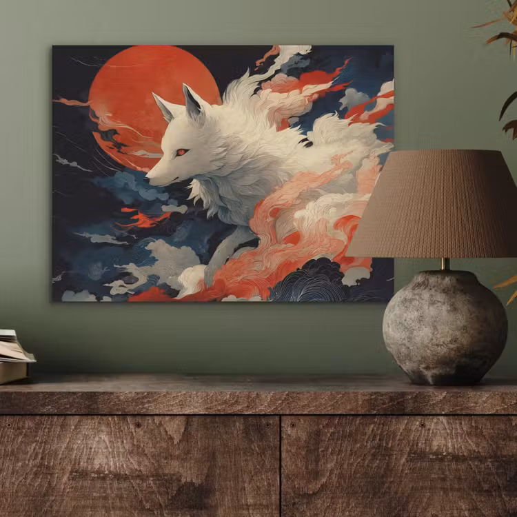 Witte vos - wolken - maan PET vilt klein -sfeer2
