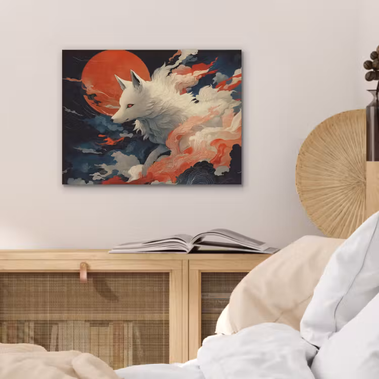Witte vos - wolken - maan PET vilt klein -sfeer3