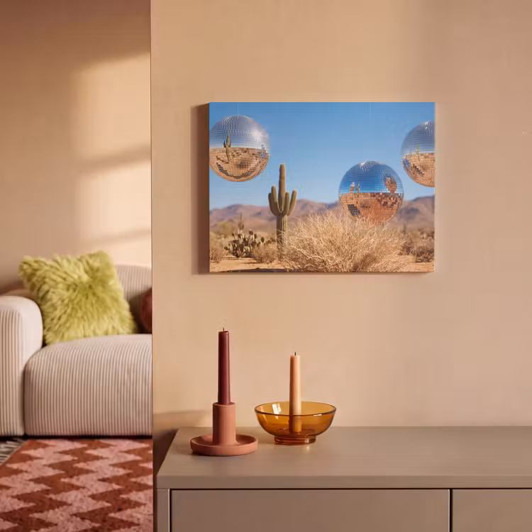 Akoestisch schilderij - Woestijn - Spiegelbal - Kunst - Woestijn - Spiegelbal - Kunst PET vilt klein