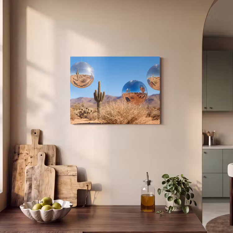Akoestisch schilderij - Woestijn - Spiegelbal - Kunst - Woestijn - Spiegelbal - Kunst PET vilt klein