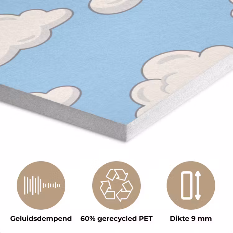 Wolk - Cartoon - Lucht - Blauw - Wit PET vilt klein -closeup_NL