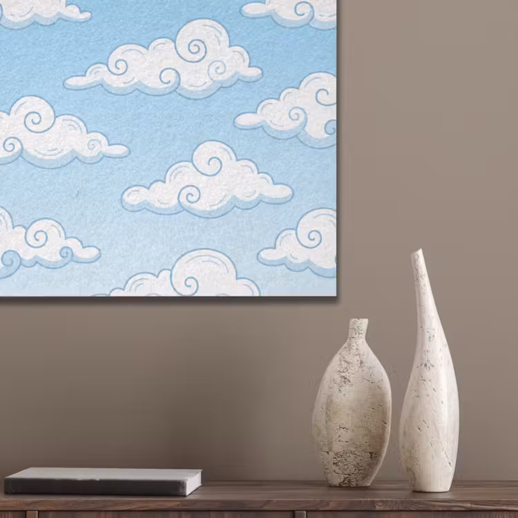 Wolk - Lucht - Cartoon - Blauw - Wit PET vilt klein -sfeer6_closeup