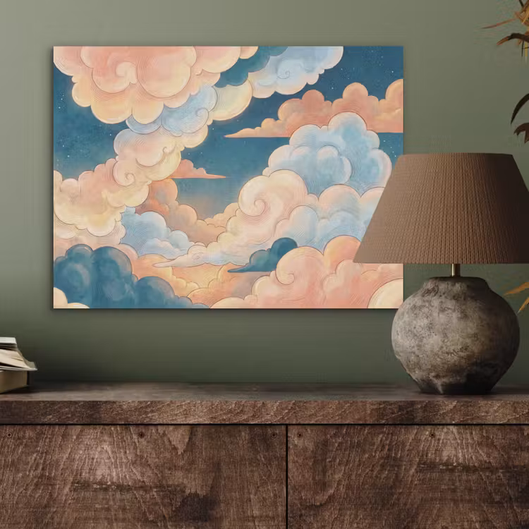 Wolk - Lucht - Natuur - Illustratief - Oranje PET vilt klein -sfeer2