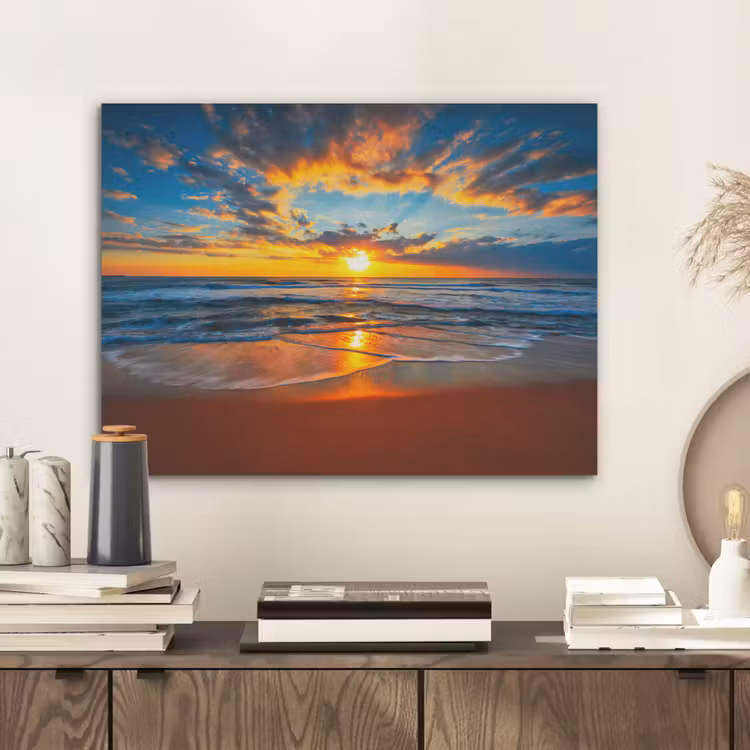 Zee - Zonsondergang - Strand - Wolken - Oranje PET vilt klein -sfeer1