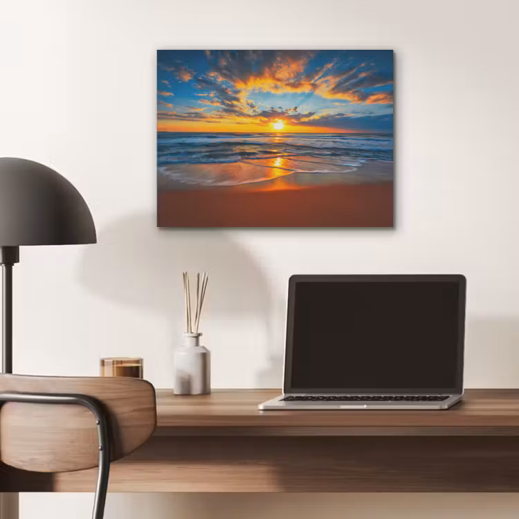 Zee - Zonsondergang - Strand - Wolken - Oranje PET vilt klein -sfeer5