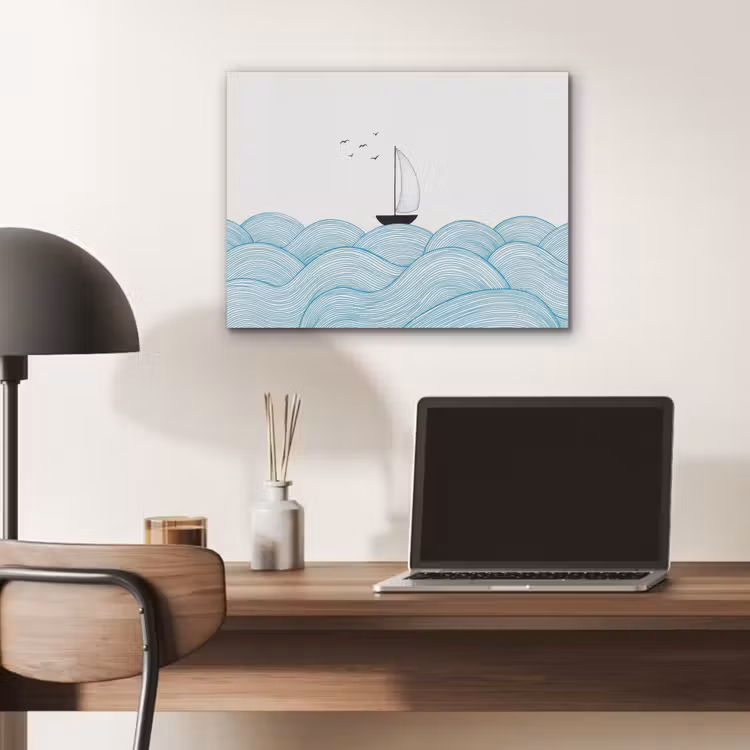 Zeilboot - Golven - Zee - Illustratie - Blauw PET vilt klein -sfeer5