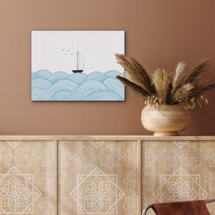Zeilboot - Golven - Zee - Illustratie - Blauw PET vilt klein -sfeer4