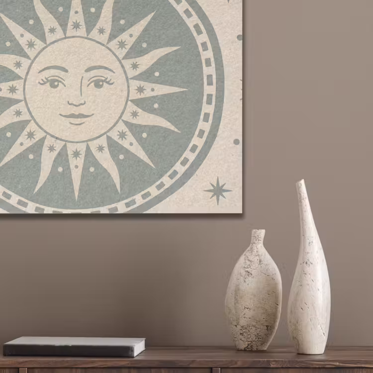 Zon - Sterren - Astrologie - Vintage - Groen PET vilt klein -sfeer6_closeup