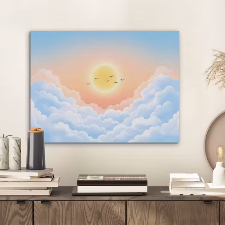 Zon - Vogels - Lucht - Natuur - Geel PET vilt klein -sfeer1