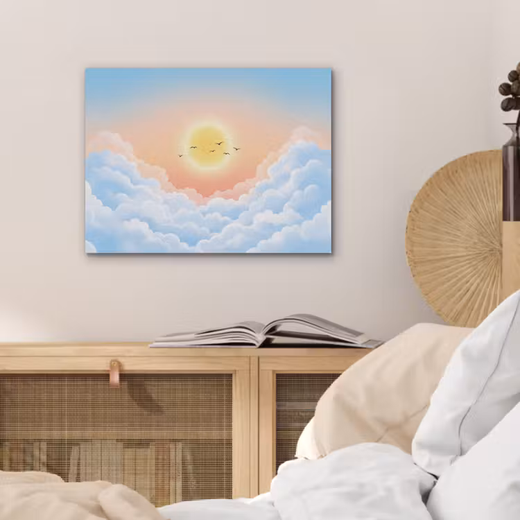 Zon - Vogels - Lucht - Natuur - Geel PET vilt klein -sfeer3