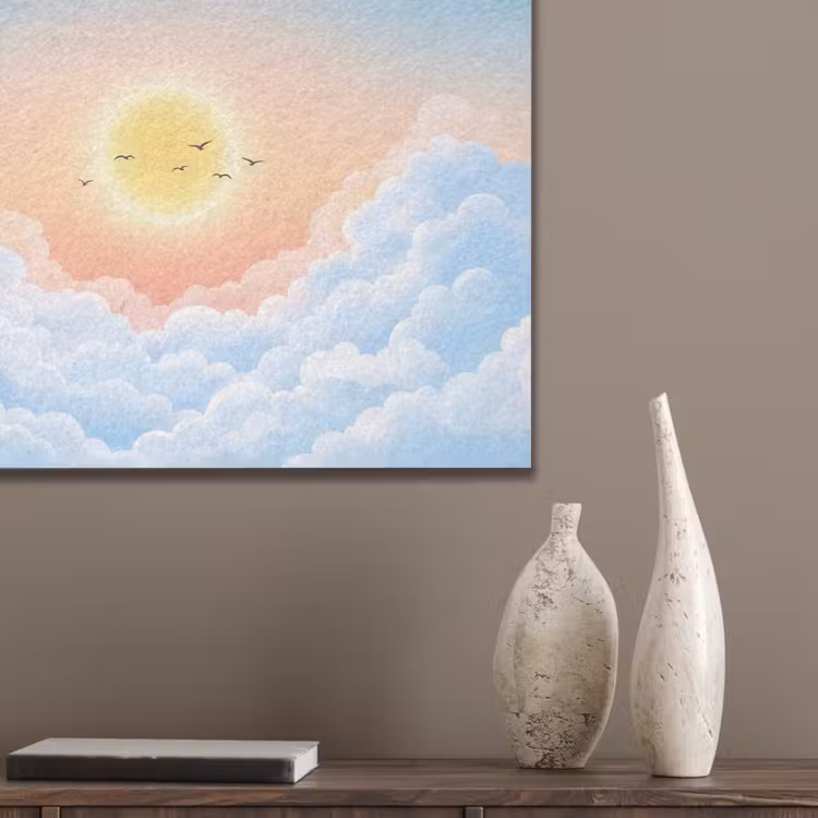 Zon - Vogels - Lucht - Natuur - Geel PET vilt klein -sfeer6_closeup