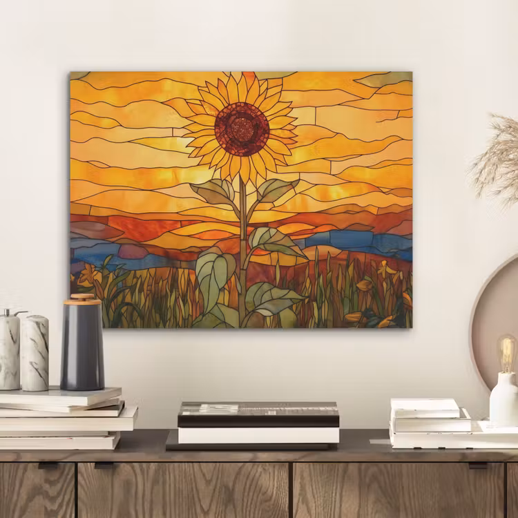Zonnebloem - Mozaïek - Zonsondergang - Geel PET vilt klein -sfeer1