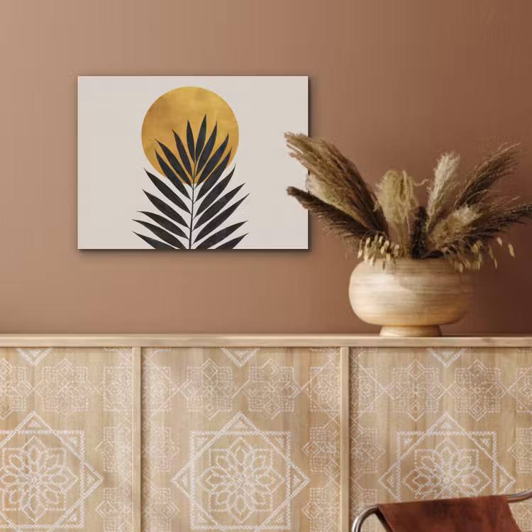 Zwart palmblad - Gouden cirkel - Beige achtergrond PET vilt klein -sfeer4